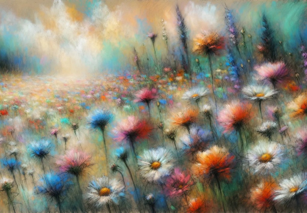 Fototapeta - Pastelowa łąka (196x136 cm)