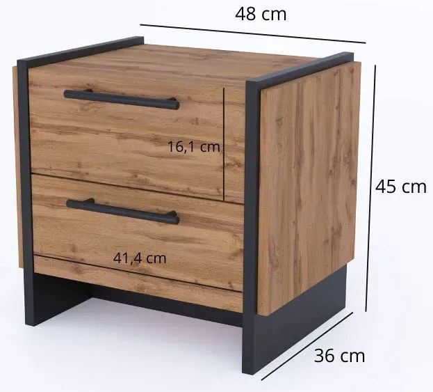 Zestaw 2 szafek nocnych z szufladami dąb wotan + czarny B7-B33