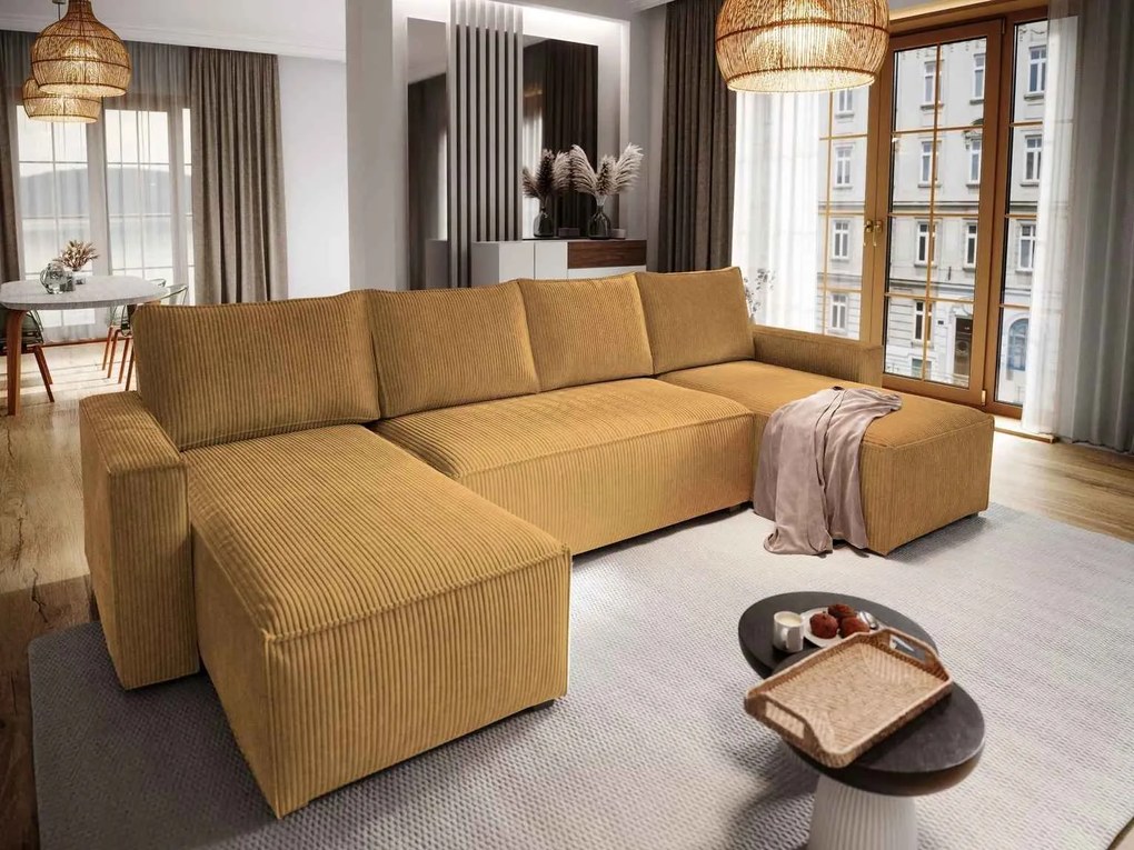 Narożnik w kształcie U SMART COSARO 295x140 cm, musztardowy