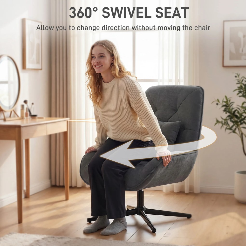 HOMCOM Obrotowy Fotel Akcentowy, Chenille, Wysokie Oparcie, Głębokie Siedzisko, Ciemnoszary | Aosom PL