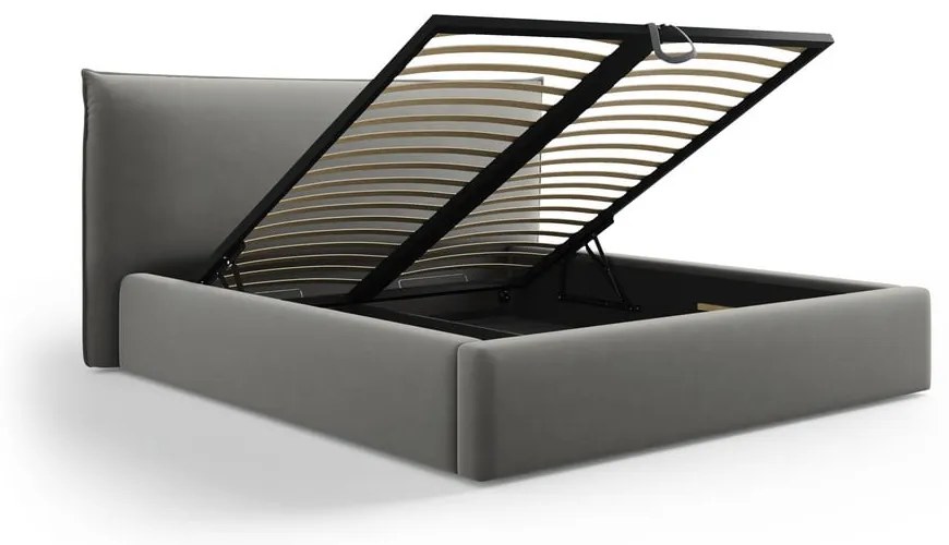 Szare tapicerowane łóżko dwuosobowe ze schowkiem i stelażem 180x200 cm Elio – Milo Casa