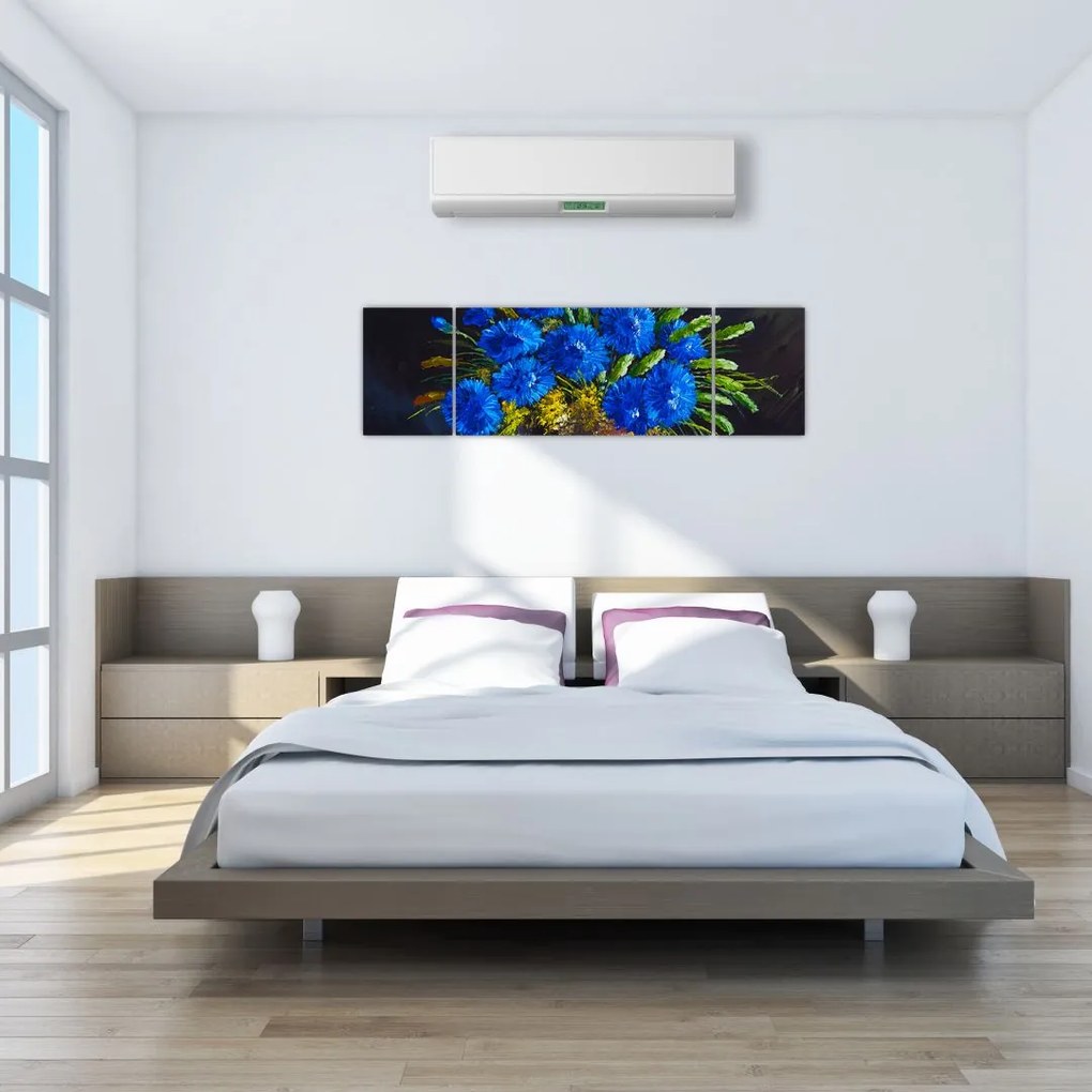 Obraz niebieskich kwiatów w wazonie (170x50 cm)