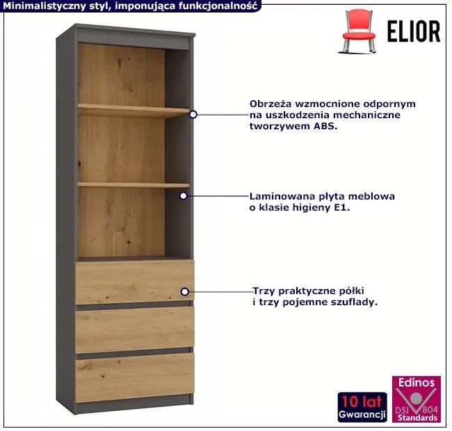 Regał z szufladami i półkami antracyt + dąb artisan D8-S96