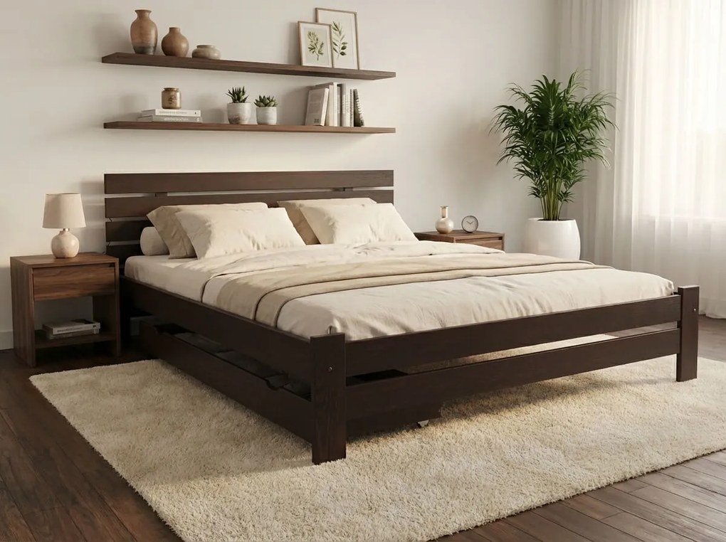 Łóżko PARIS podwyższone 180 x 200 cm, orzech Stelaż: Ze stelażem listwowym rolowanym, Materac: Materac Deluxe 10 cm