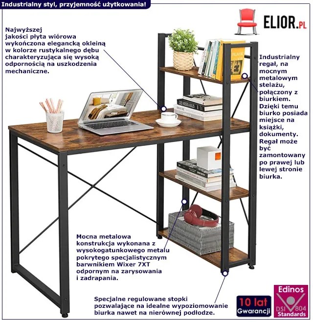 Rustykalne brązowe biurko z półkami - Iverx
