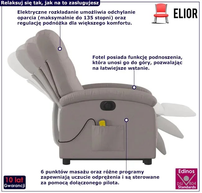 Rozkładany fotel wypoczynkowy podnoszony w kolorze taupe E6-E20