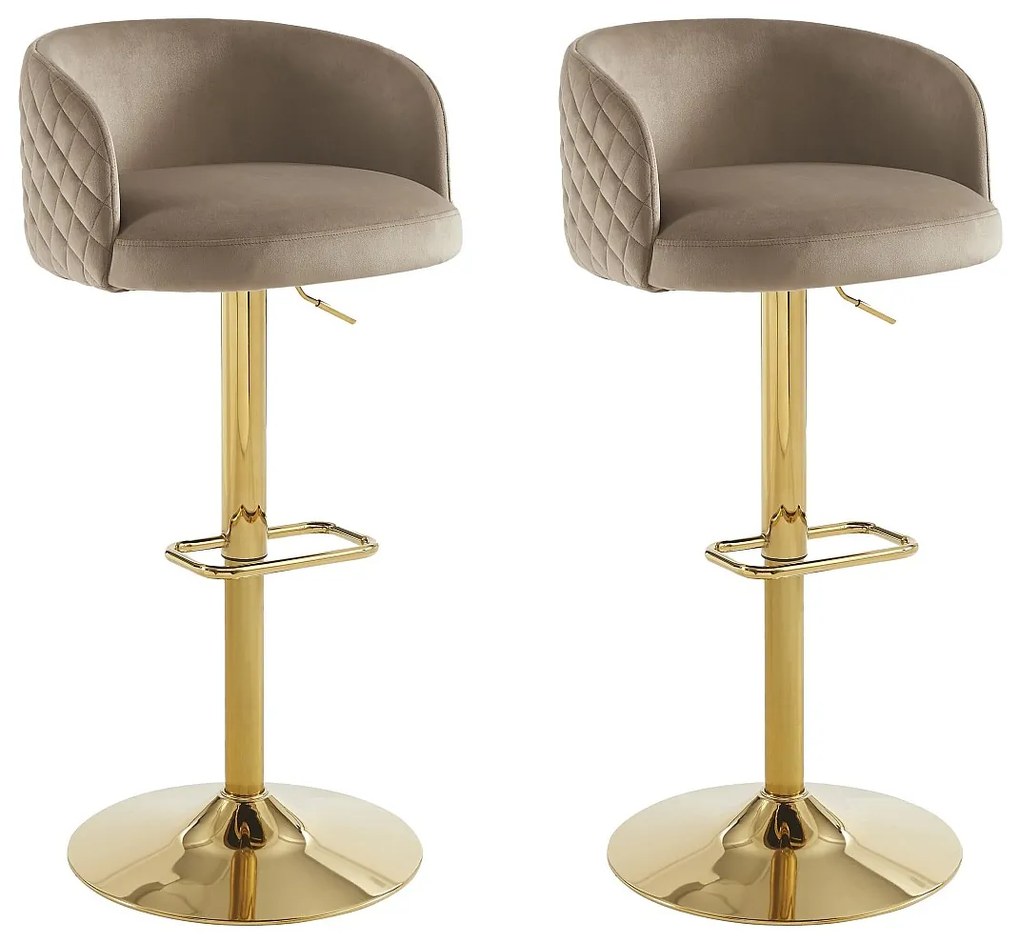 Zestaw 2 stołków barowych z weluru i złotego metalu - Regulowana wysokość - Beżowy - PERLANITA marki Pascal Morabito