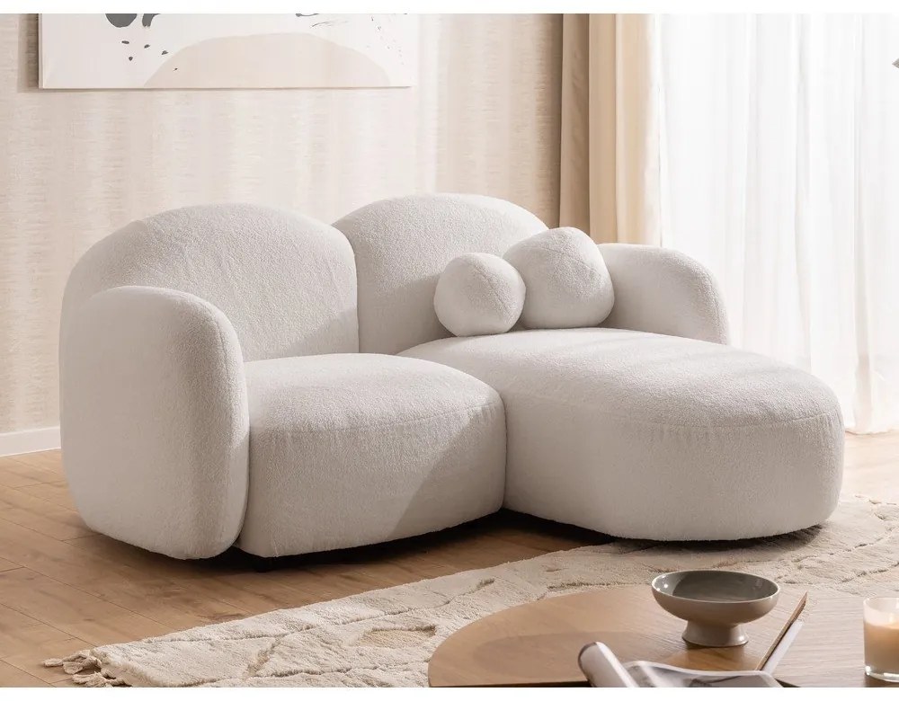 Kremowy narożnik z materiału bouclé (prawostronny/z szezlongiem) Orbit – Ropez