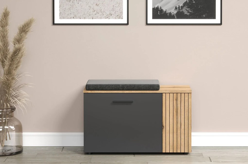 Szafka na buty z lamelami grafit + dąb evok B0-A16