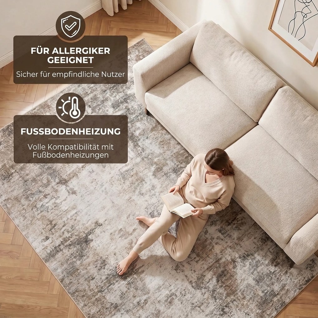 HOMCOM Dywan do salonu, poliester, nowoczesny artystyczny wzór, pralny, brązowy | Aosom PL