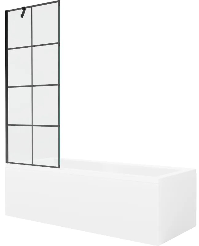 Mexen Cubik wanna prostokątna 170 x 70 cm z obudową i parawanem 1-skrzydłowym 70 cm, czarny wzór - 550317070X9507007077