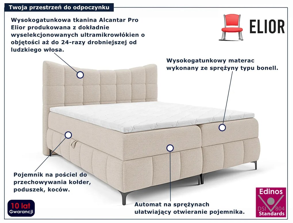 Beżowe pikowane łózko z pojemnikiem 5 rozmiarów N5-B47