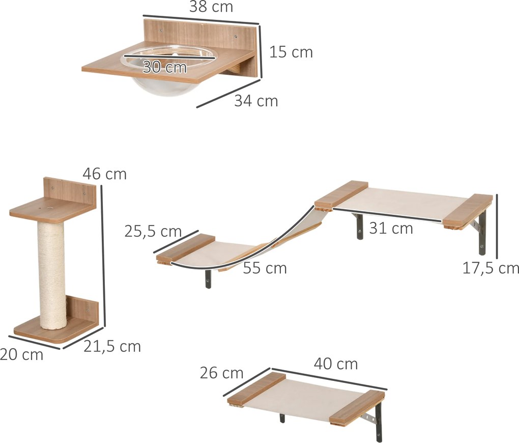 PawHut Ścianka Wspinaczkowa dla Kotów 4-częściowa Brązowa 100x25.5x17.5cm | Aosom PL