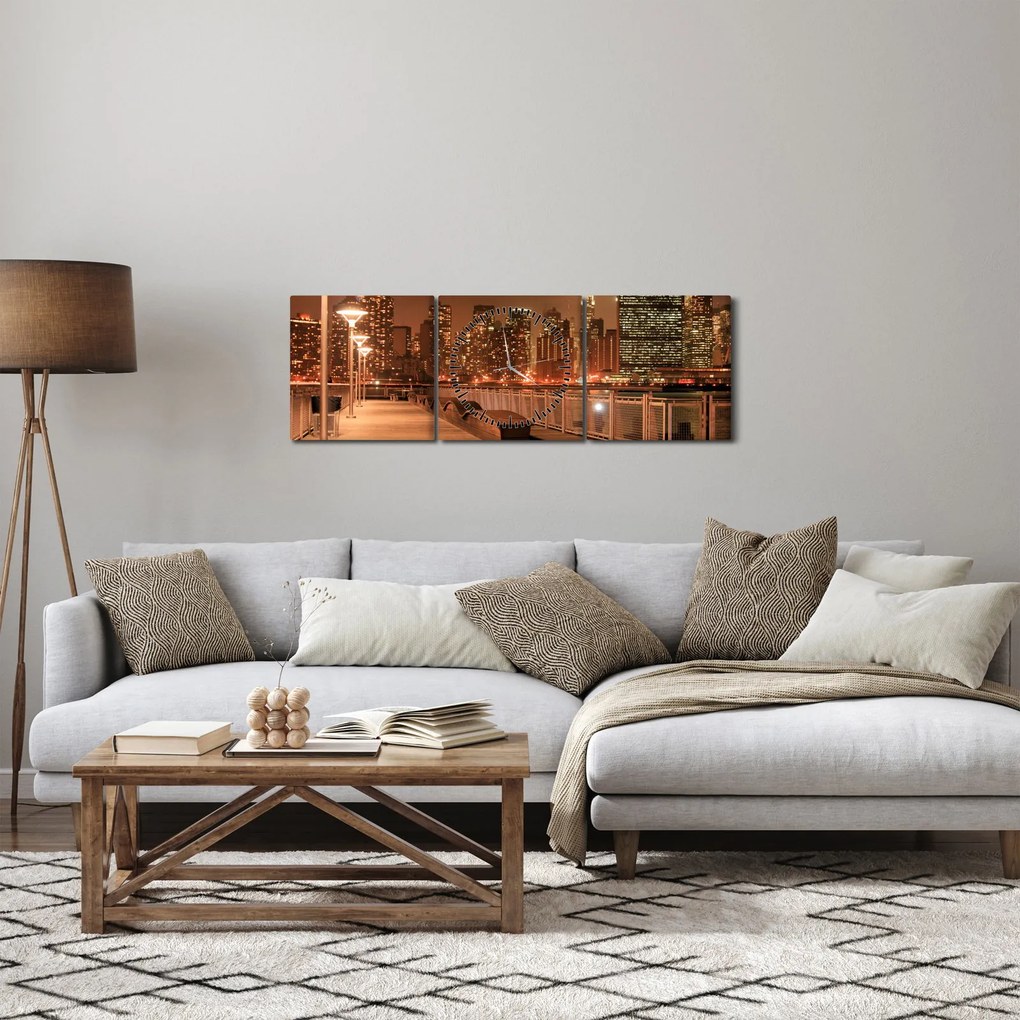 Obraz - Nocne miasto (z zegarem) (90x30 cm)