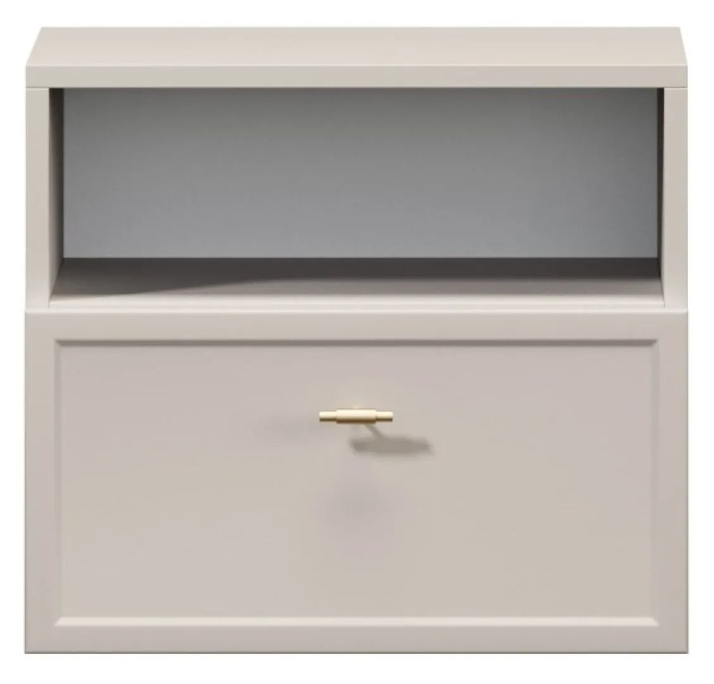 Szafka nocna wisząca Lorini z szufladą 45 cm - kaszmir / złoty uchwyt T-bar