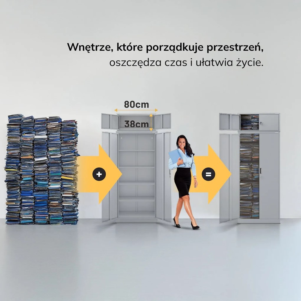 Metalowa nadstawka do szafy biurowej Ewa Compact, kolor szary