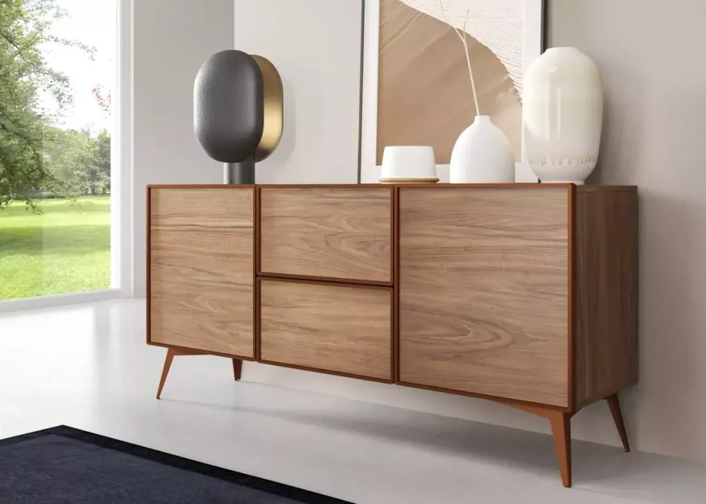 Komoda Mavel 164 cm – nowoczesna, 2 drzwi, 2 szuflady, drewno + metal, styl industrialny