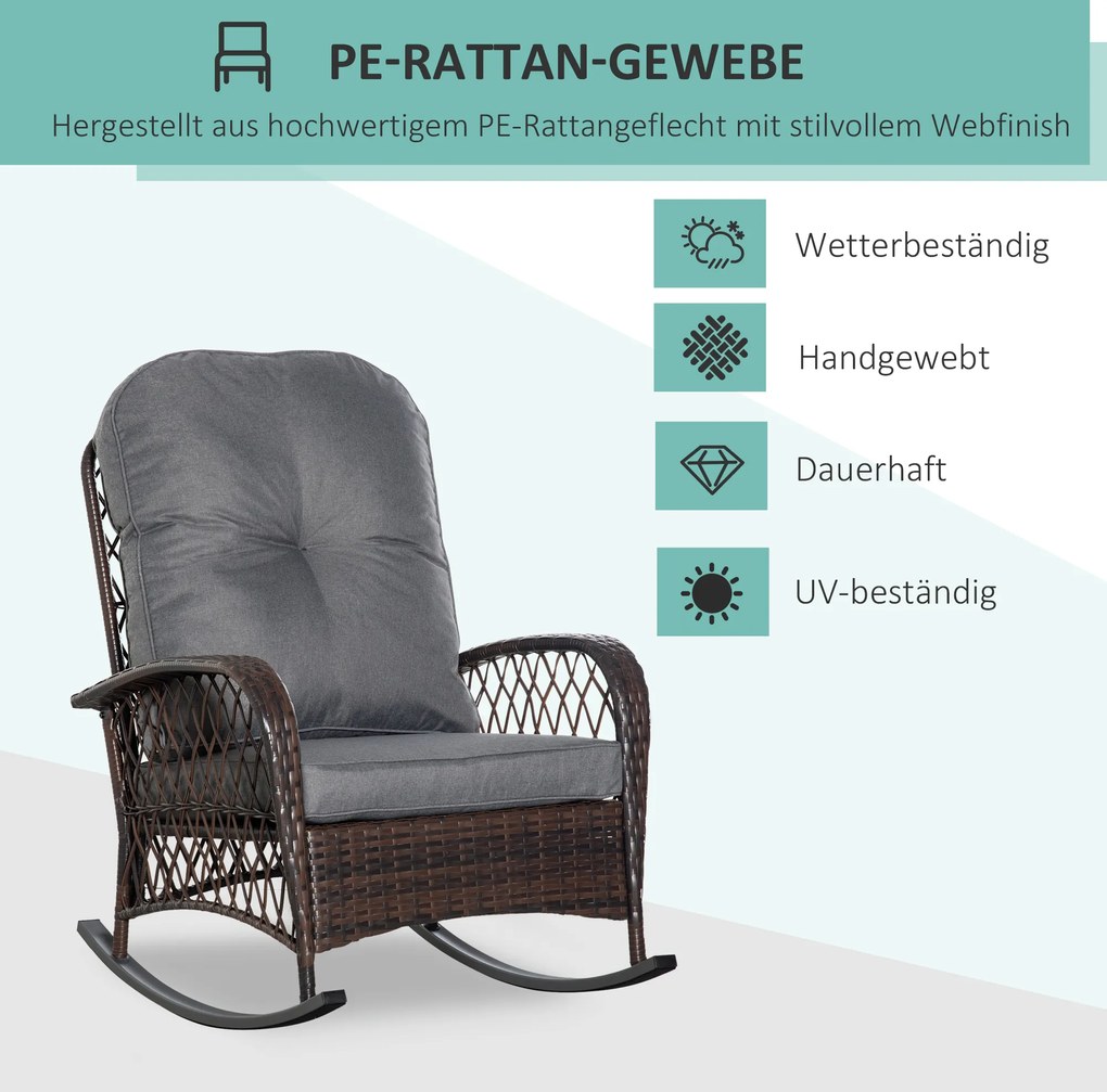 Outsunny fotel bujany z poduszką meble ogrodowe krzesło ogrodowe PE rattan brązowy