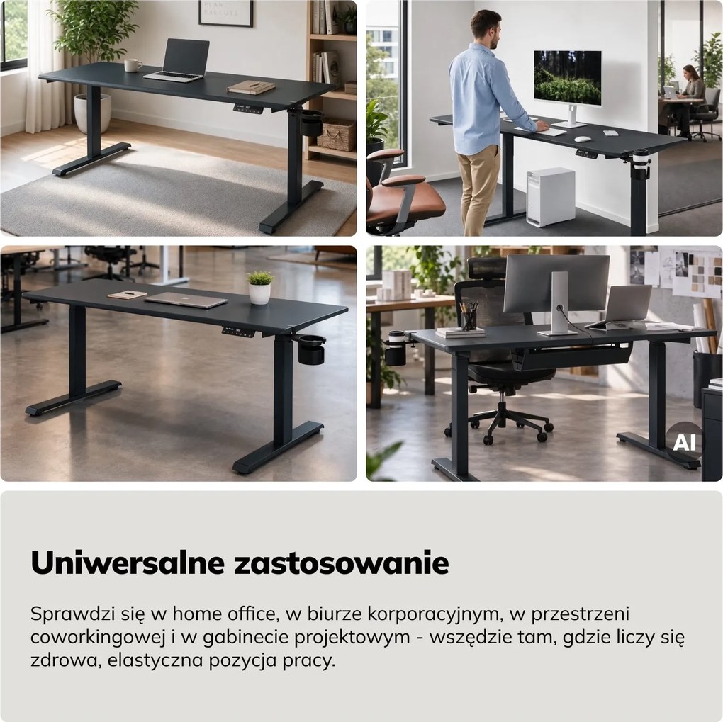Duże biurko sit-stand do pracy Aria 160×80 cm, antracyt