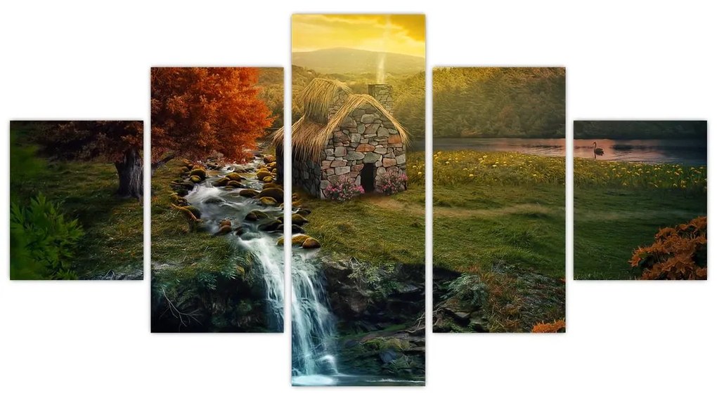 Obraz domku w bajkowym krajobrazie (125x70 cm)