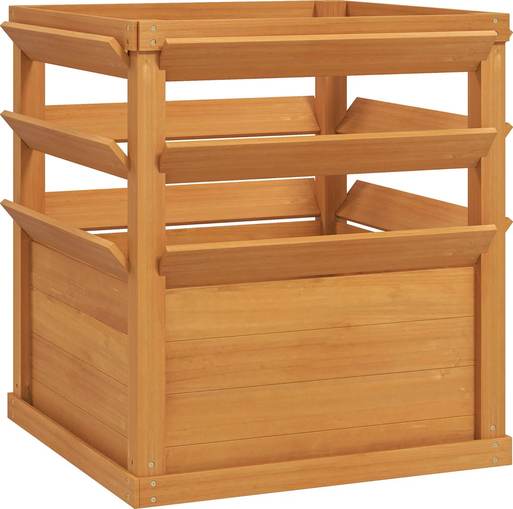 Outsunny Wysoki Grządek z Kratką na Pnącza, Drewniana Skrzynka na Kwiaty 65 x 65 x 60 cm Karmelowy Brąz