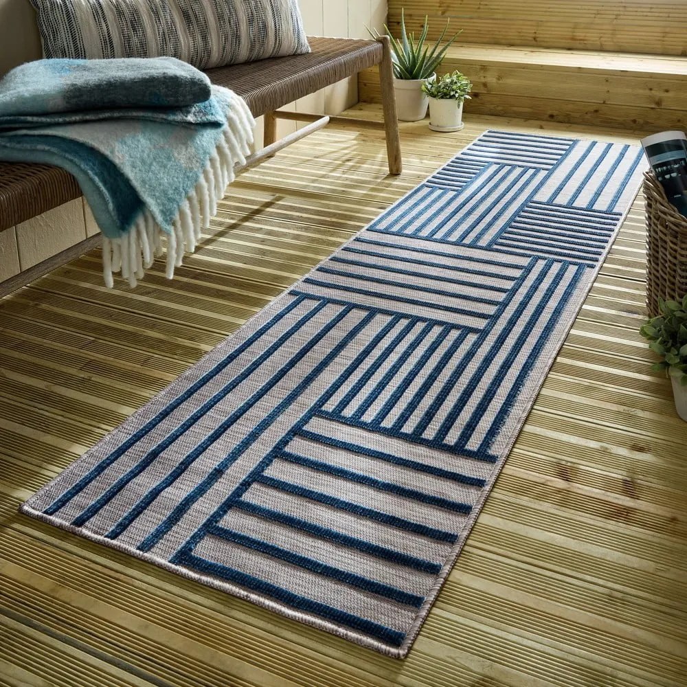 Ciemnoniebieski dywan odpowiedni na zewnątrz 66x230 cm Vigo Blocks – Flair Rugs
