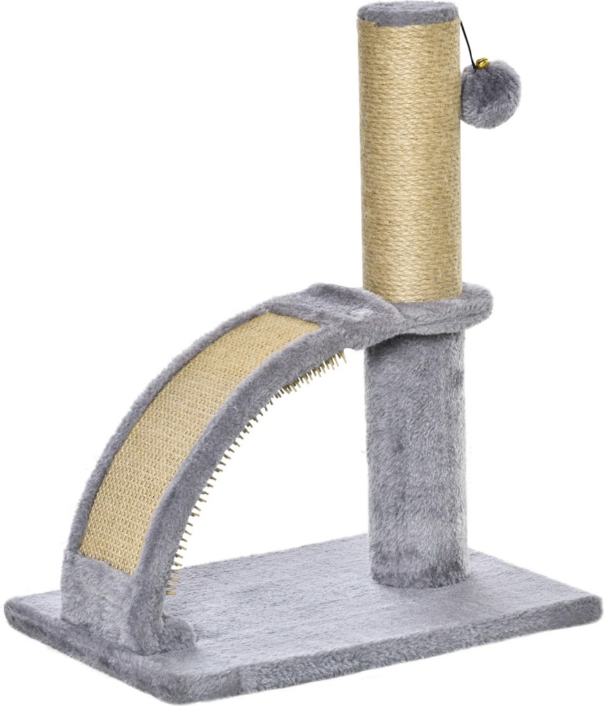 PawHut Drapak dla Kotów z Pokryciem z Juty, Wisząca Kuleczka z Dzwonkiem, Mata do Drapania, 34Dł x 24Szer x 43Wys cm, Szary