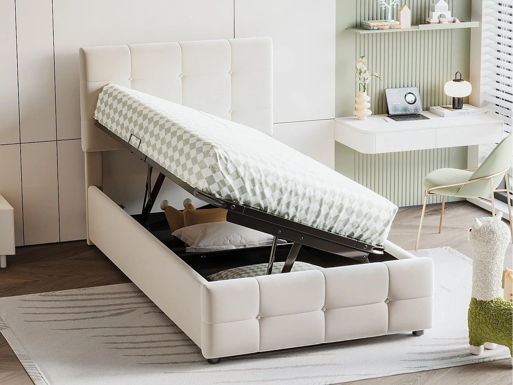 Łóżko tapicerowane 90x200cm z weluru - Beżowe