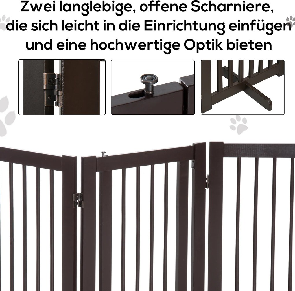 PawHut Barierka ochronna dla psów, Regulowana i Składana, z MDF, Ciemnobrązowa, 155 x 1,5 x 76 cm