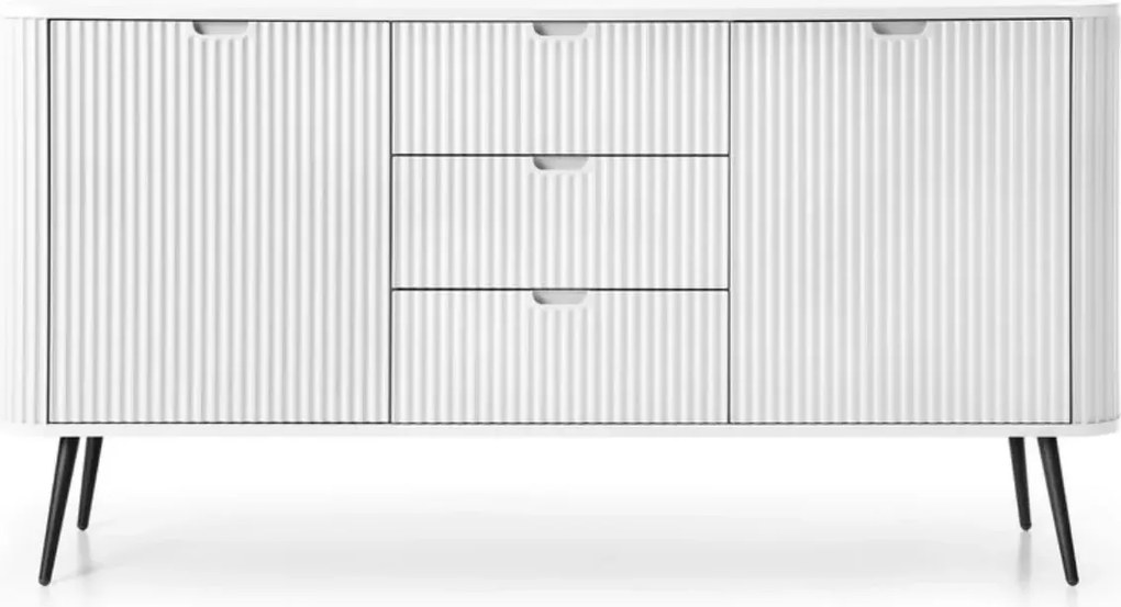 Komoda nowoczesna Fulgeo 168cm szuflady szafki ryflowana loft glamour czarna kaszmir biała