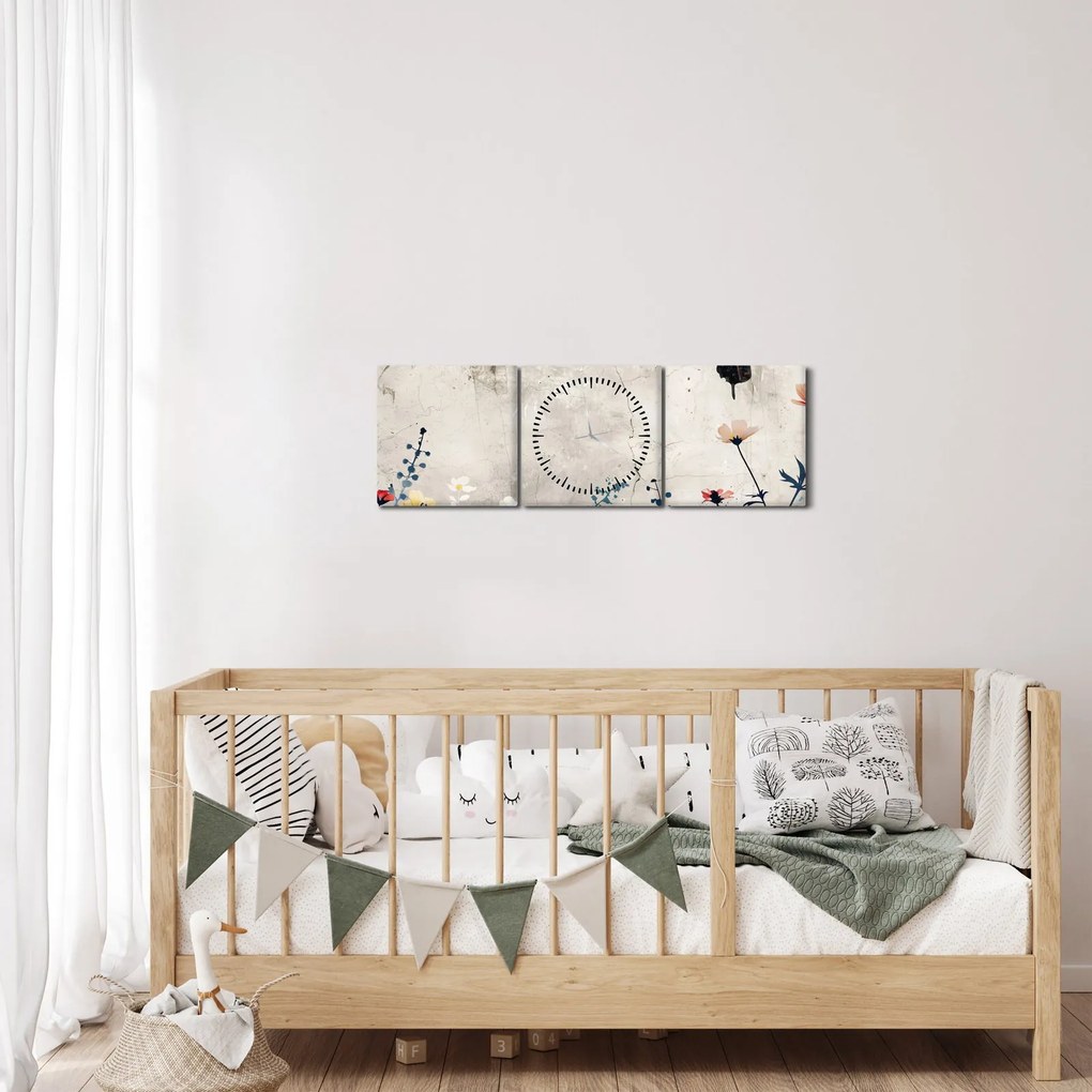 Obraz - Łąka w betonie (z zegarem) (90x30 cm)