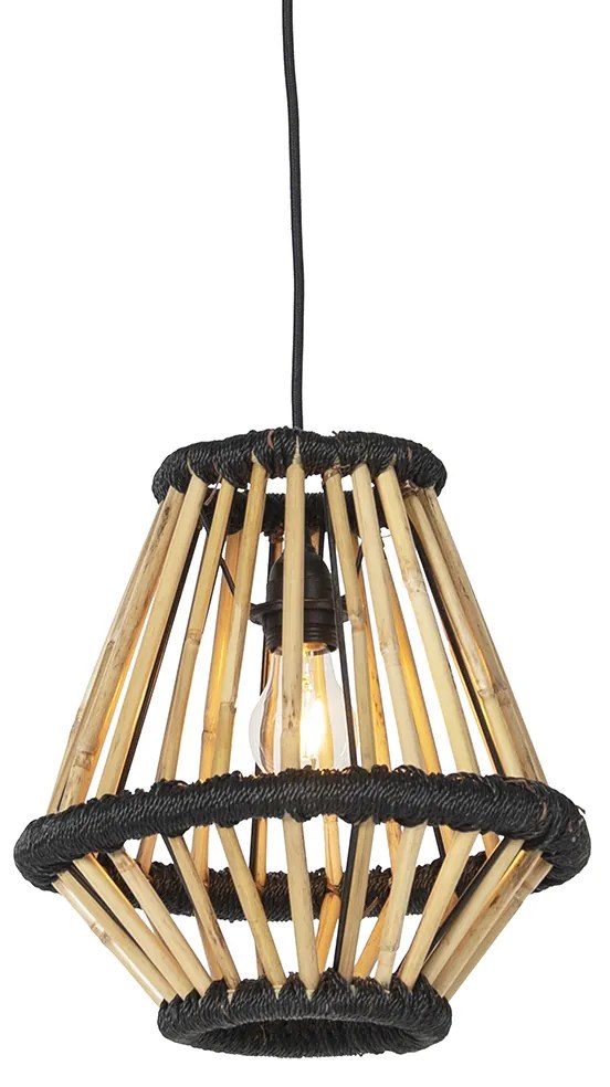 Orientalna lampa wisząca bambusowa z czarnym 32 cm - EvalinKolonialny Oswietlenie wewnetrzne