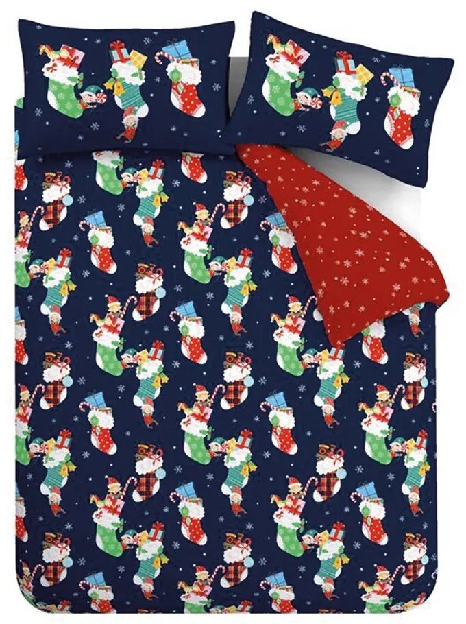 Czerwono-niebieska pościel dziecięca jednoosobowa 135x200 cm Christmas Elves – Catherine Lansfield