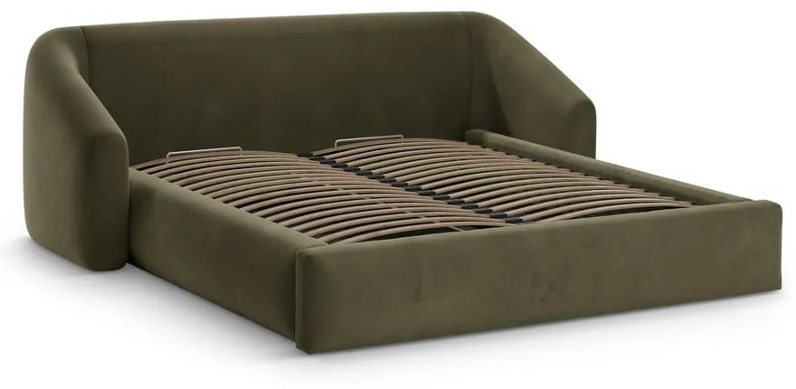 Zielone tapicerowane łóżko dwuosobowe ze schowkiem ze stelażem 160x200 cm Campi – Cosmopolitan Design