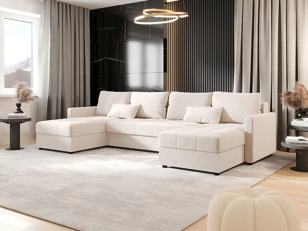 BEDANTE narożnik MOS U BIS Itaka 16 beżowy z funkcją spania sofa w kształcie litery U z pojemnikiem na pościel