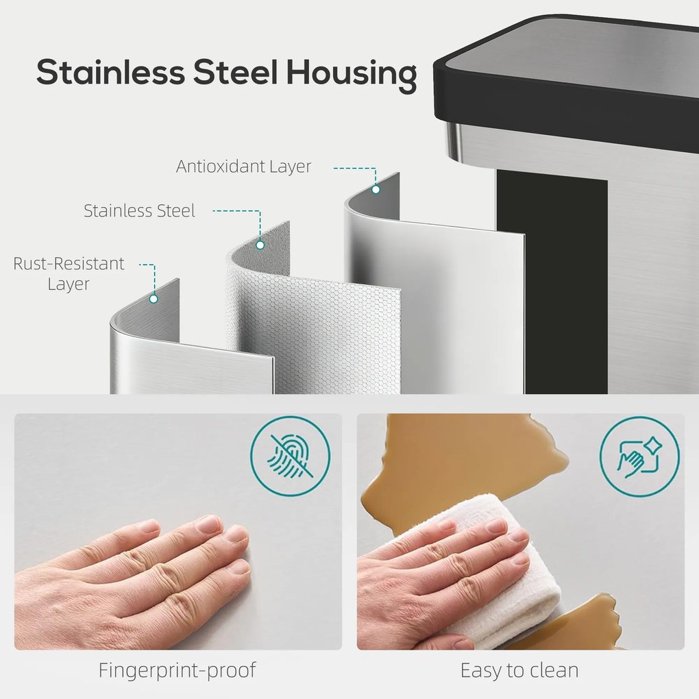 HOMCOM 60 L kosz na śmieci z pedałem, stalowy pojemnik z pokrywą z miękkim domykaniem, kolor srebrny