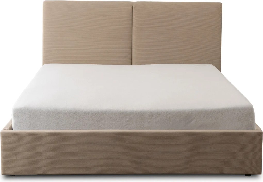 Łóżko Tapicerowane 180x200 cm MARSYLIA ze Stelażem i Pojemnikiem Dwuosobowe Sztruksowe Beżowe