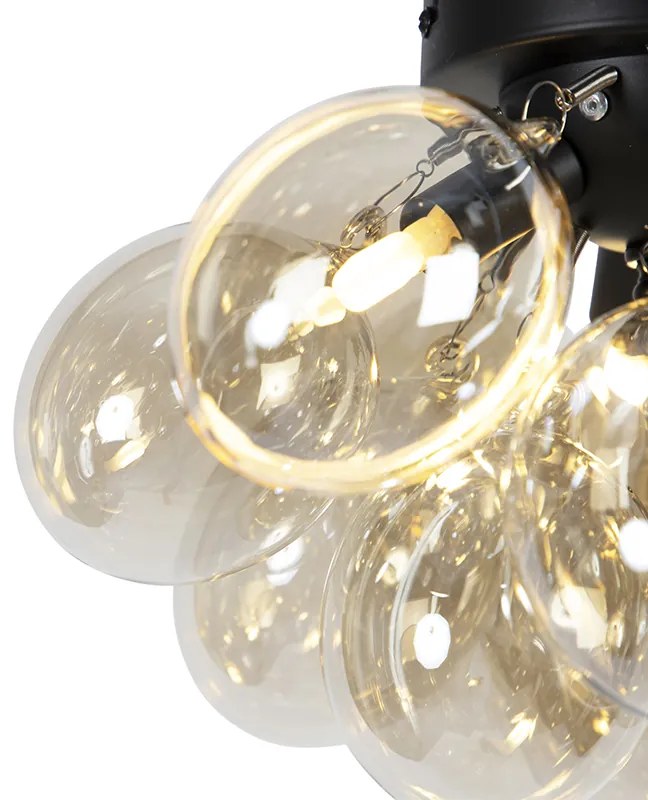Designerska lampa sufitowa czarna z bursztynowym szkłem 3-punktowa - UvasDesignerski Oswietlenie wewnetrzne
