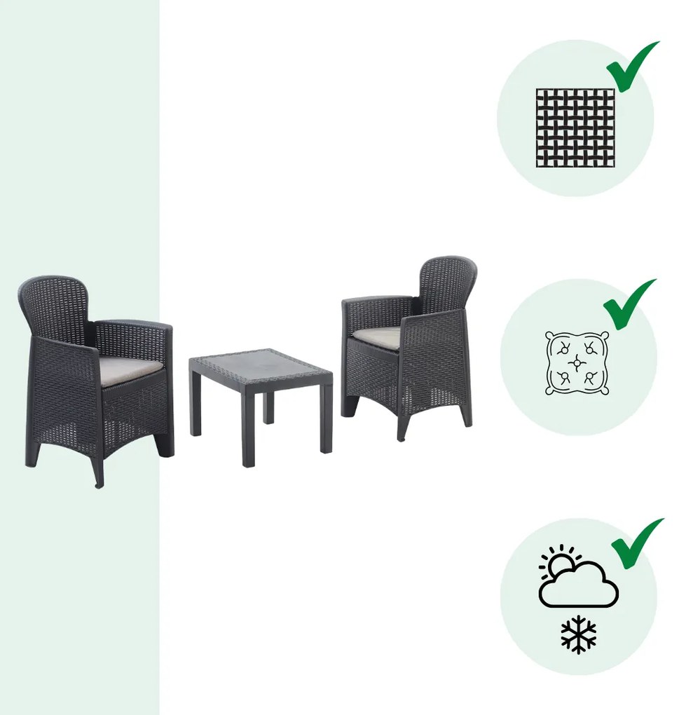 Zestaw ogrodowy AKITA, 3-częściowy, antracytowy I.P.A.E-Progarden