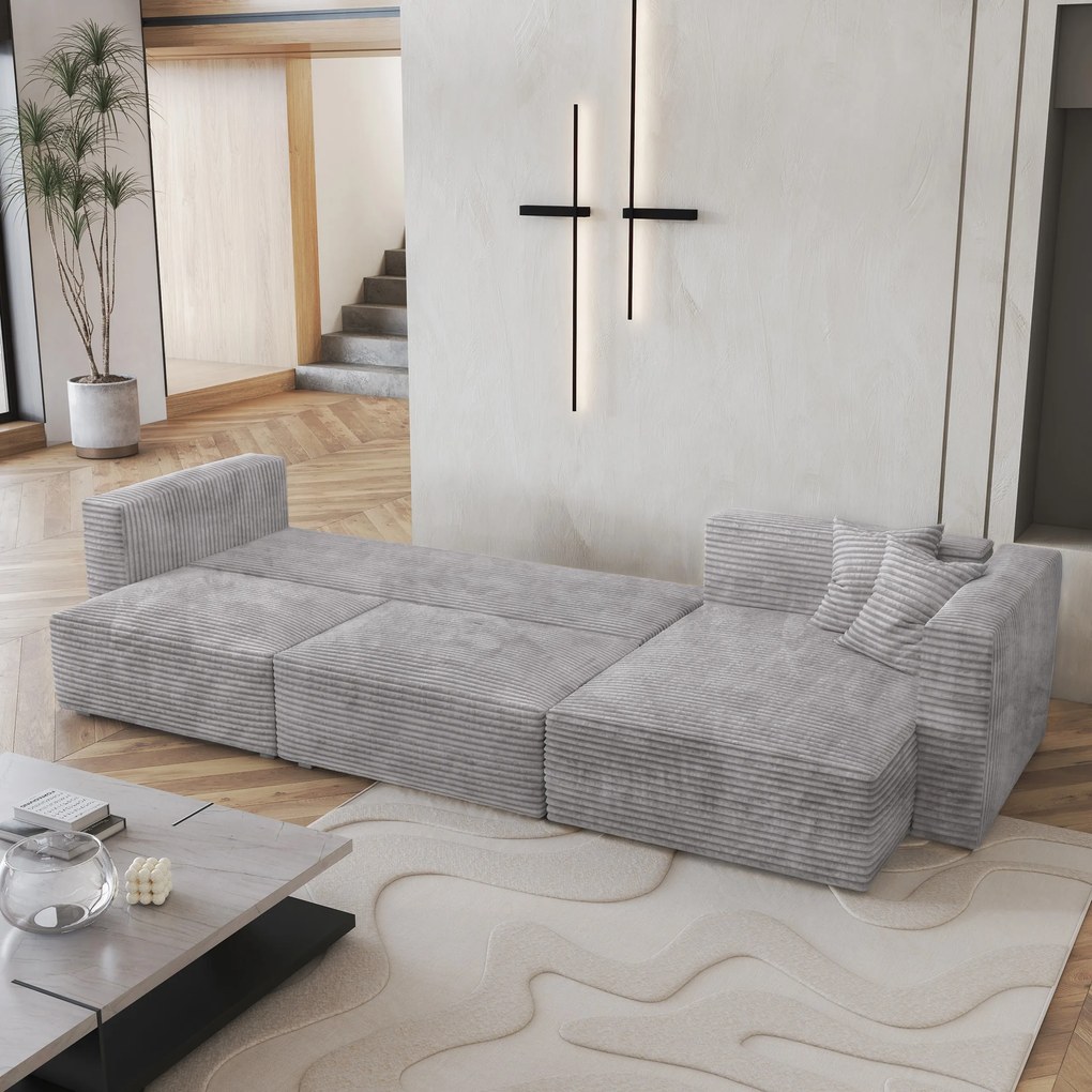 Masseno Narożnik TOLMO z funkcją spania i pojemnikiem na pościel Narozniki L, Rozkładana sofa - Jasnoszary, TILIA 86