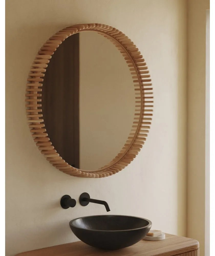 Lustro ścienne z drewnianą ramą ø 80 cm Polke – Kave Home