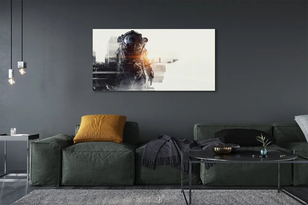 Fotoobraz na płótnie Postać na Tle Miasta