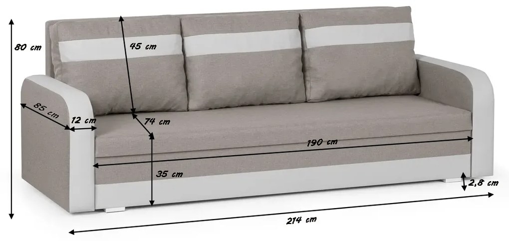 Kanapa sofa 3 os z funkcją spania CONDI Szary/Biały