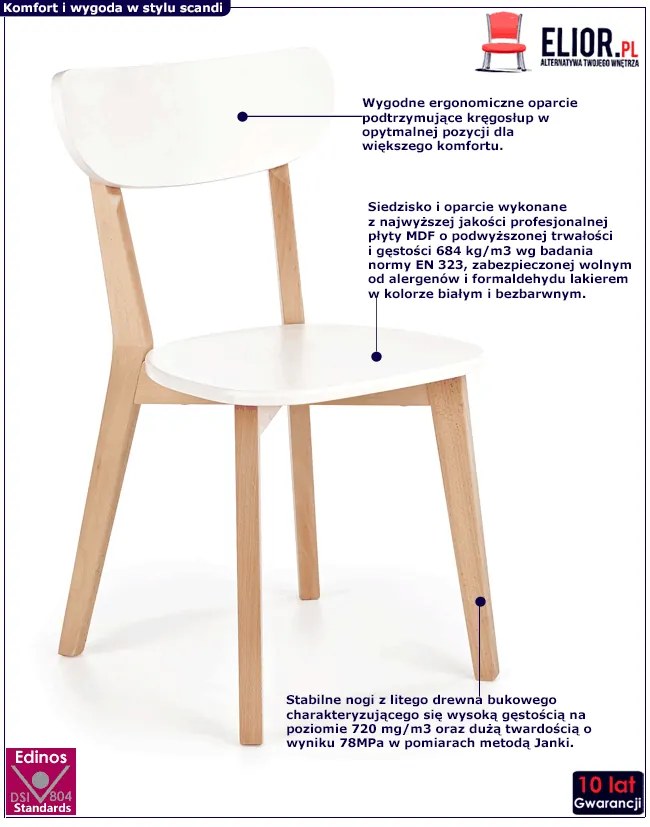 Białe drewniane krzesło do jadalni - Karmeza