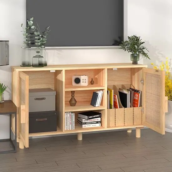 Brązowa komoda z półkami w stylu boho B6-F03