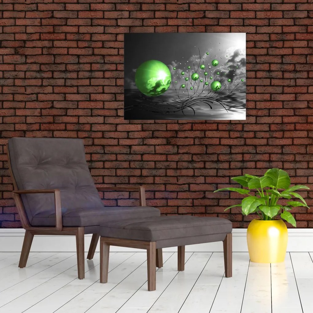 Obraz zielonych abstrakcyjnych kul (70x50 cm)