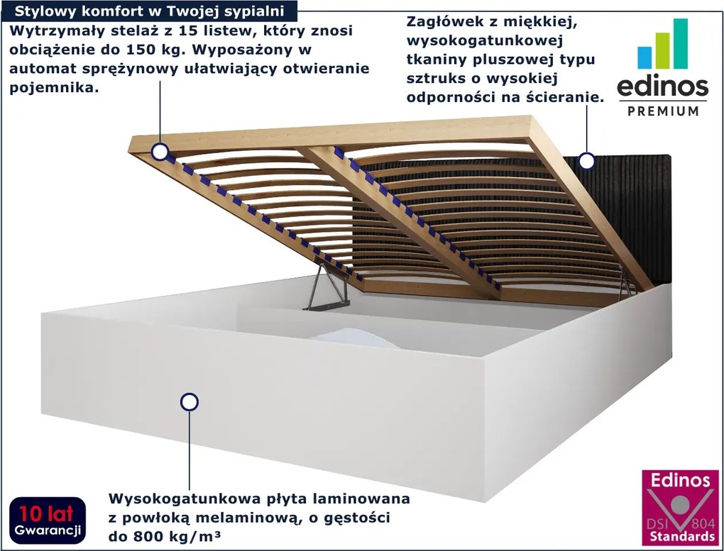 Białe łóżko pojedyncze z tapicerowanym zagłówkiem 90x200 B7-E29