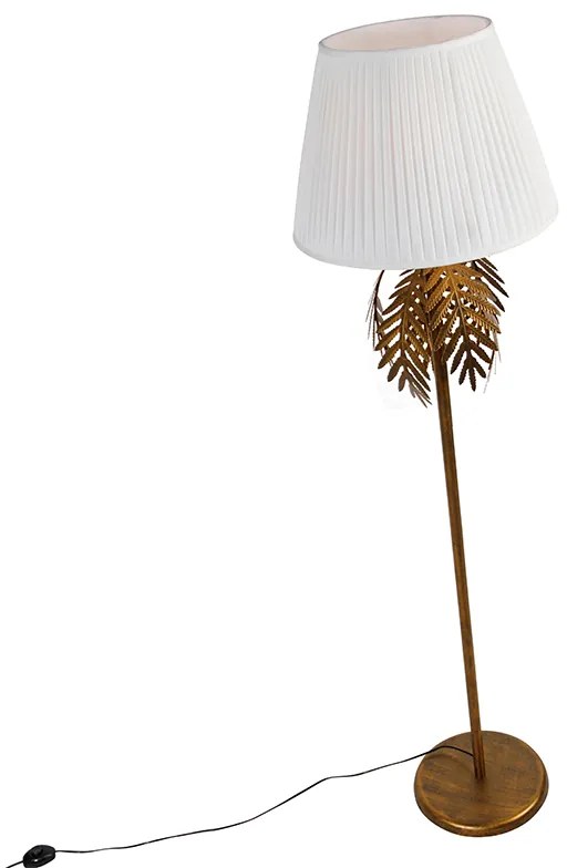 Lampa stojąca złota 145 cm z plisowanym abażurem białym 45 cm - Botanica Rustykalny / Vintage Oswietlenie wewnetrzne