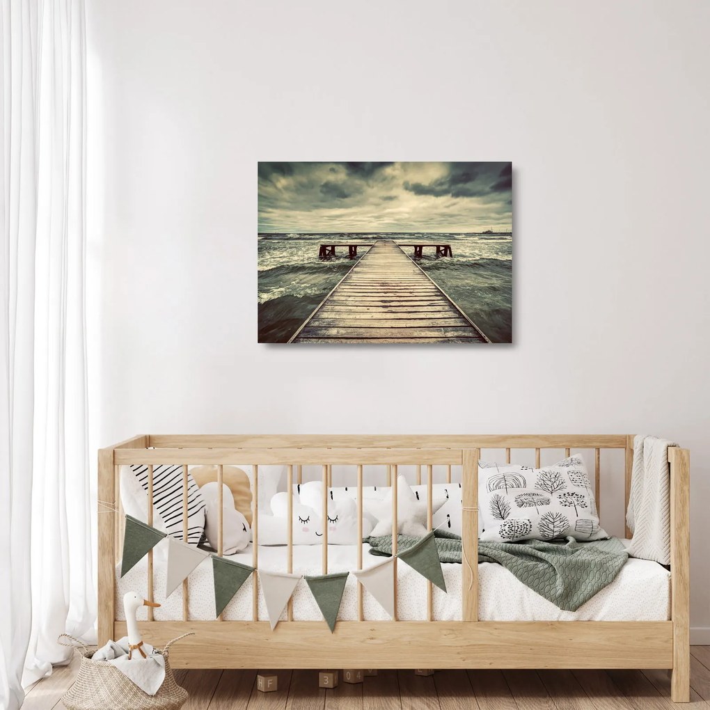 Obraz na szkle drewnianego molo na morzu (70x50 cm)