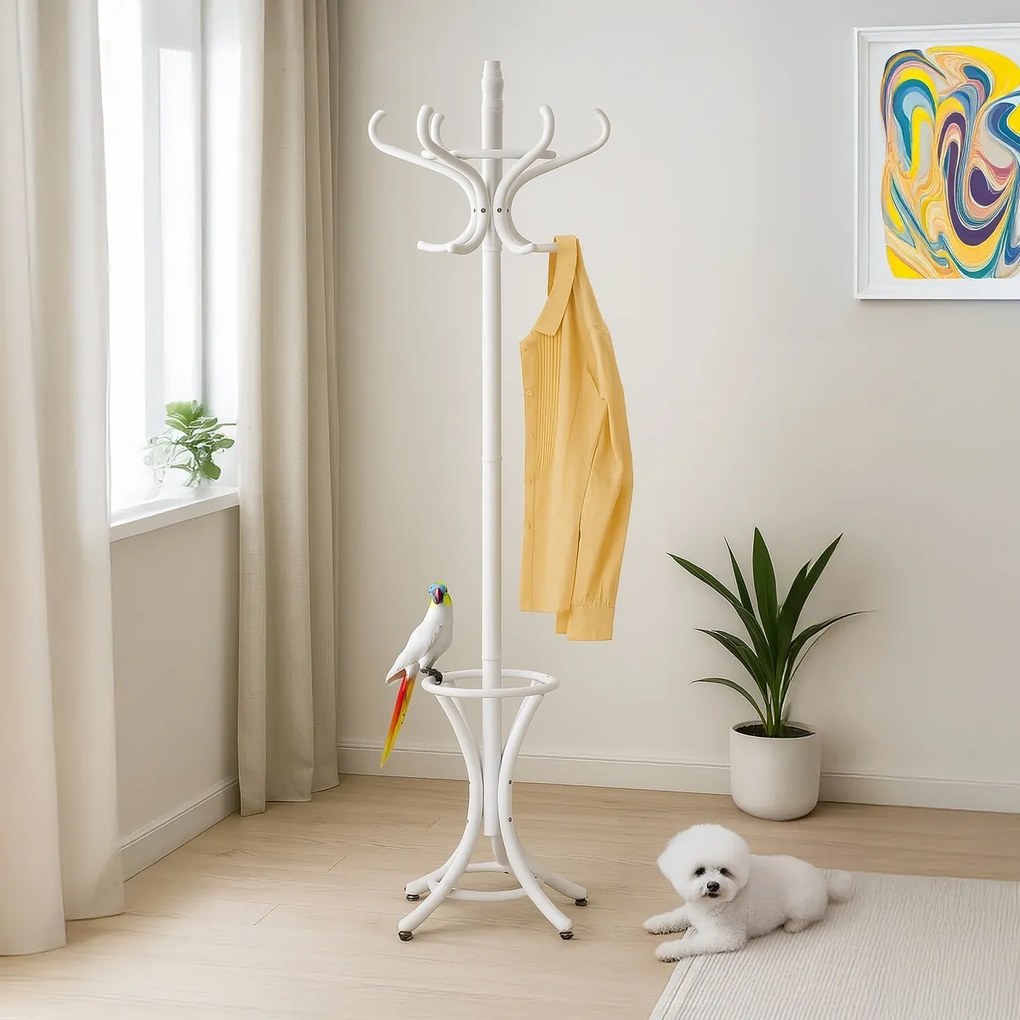 Drewniany masywny wieszak biały mat, 186 cm